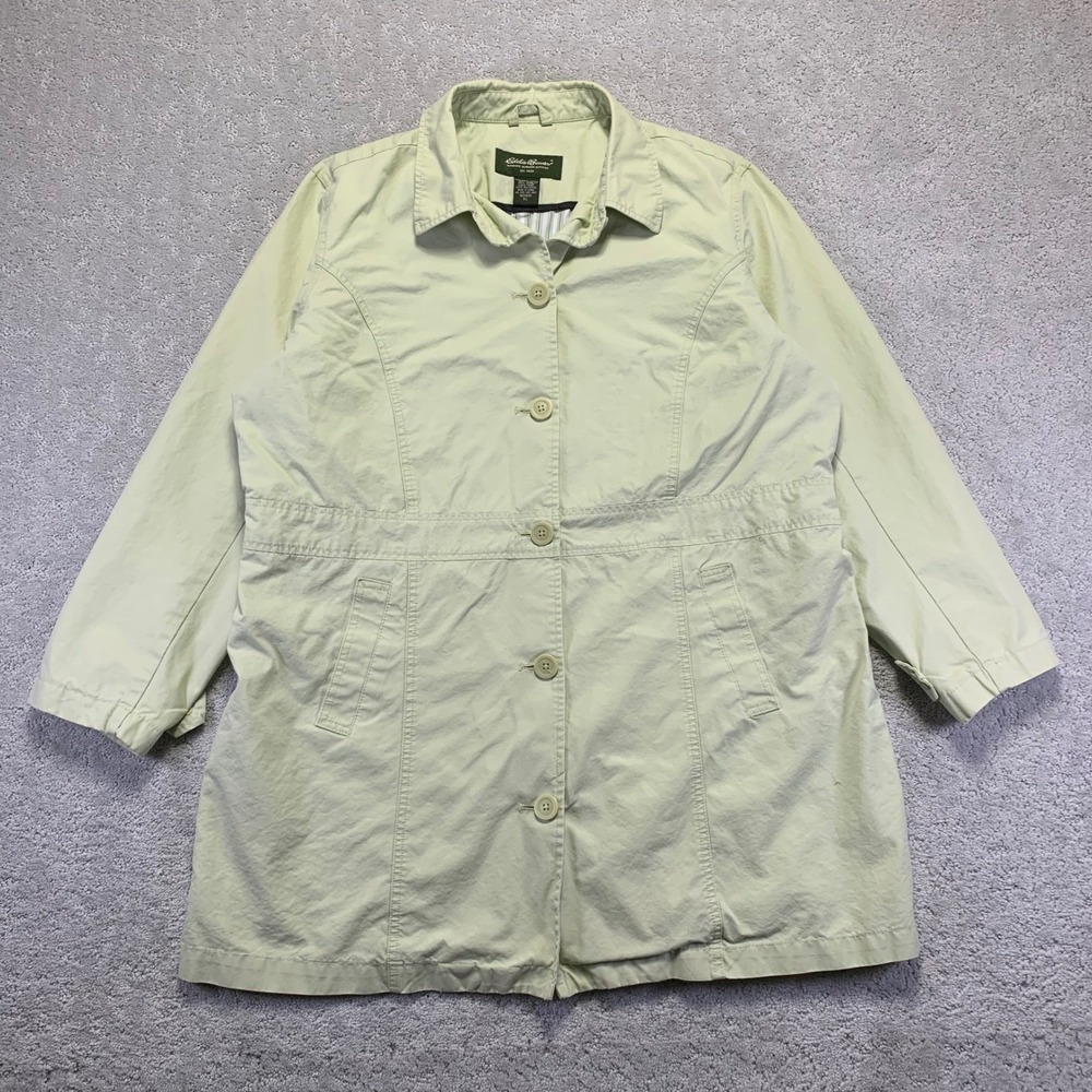 Eddie Bauer Womens Jacket Size XL Light Green Button Cotton Lining Coat